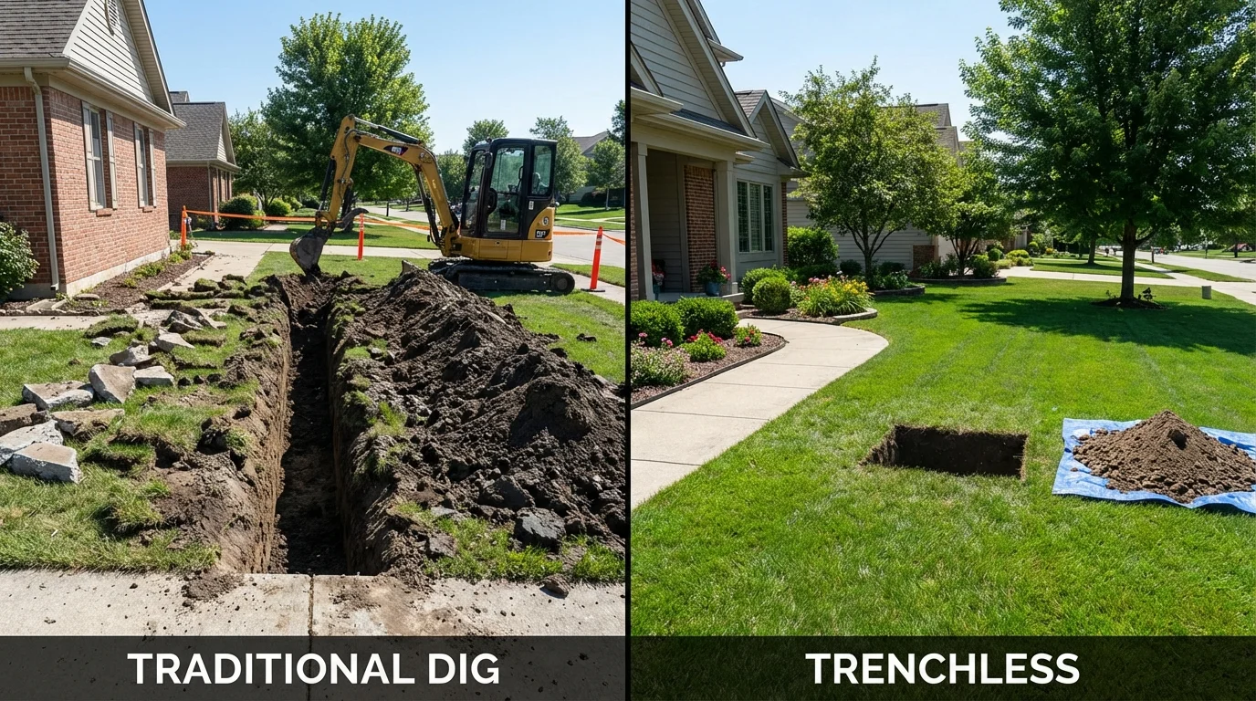 Trenchless sewer repair with minimal yard damage versus traditional excavation in Chester, NY